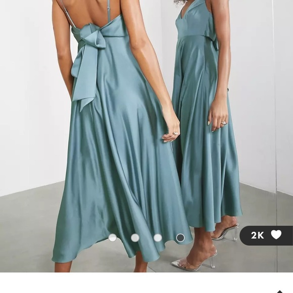 ASOS DESIGN satin midi dress with tie back in dusky blue - Picture 2 of 5